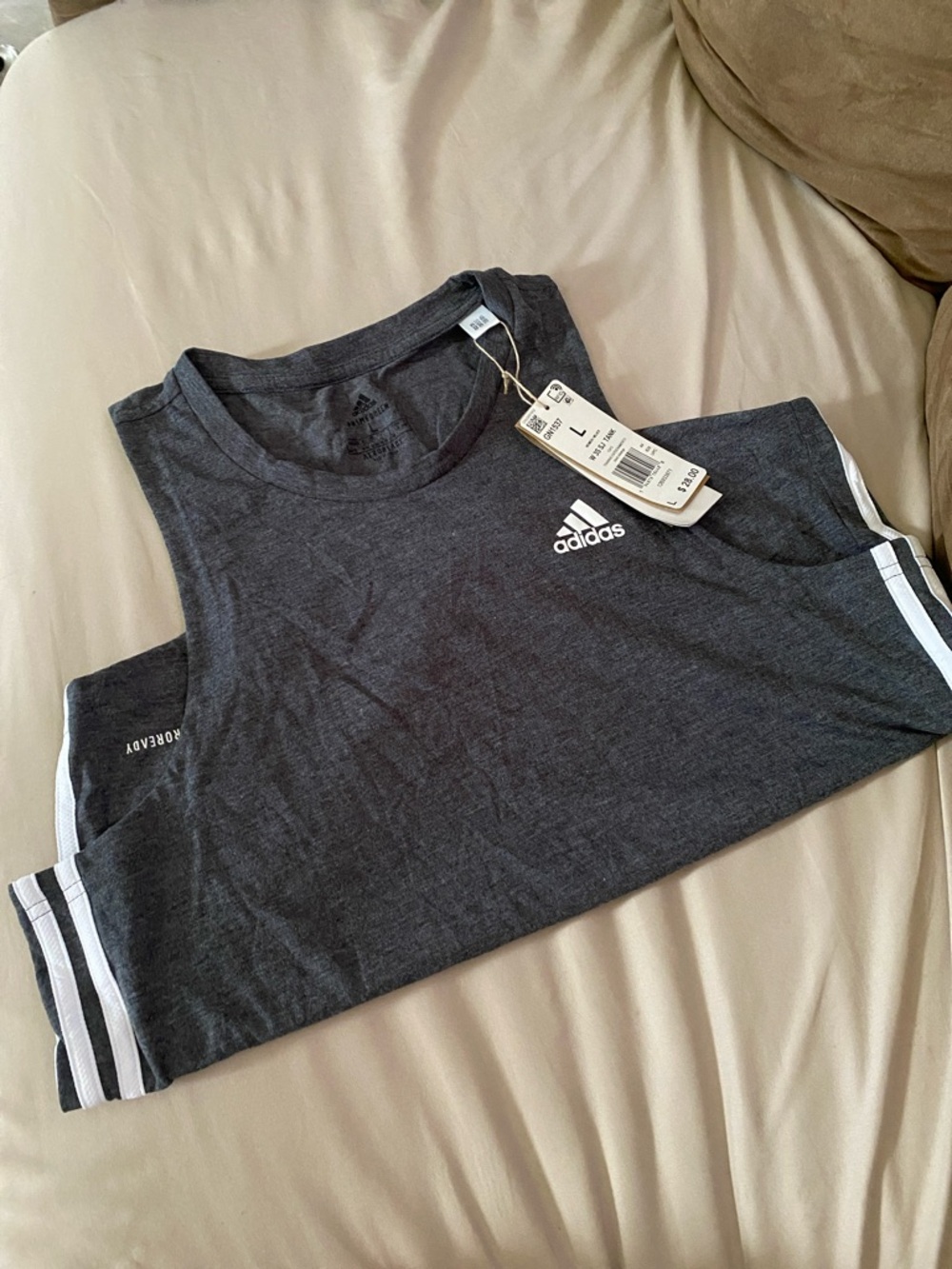 adidas Dark Gray Sleeveless Tank with White Stripes